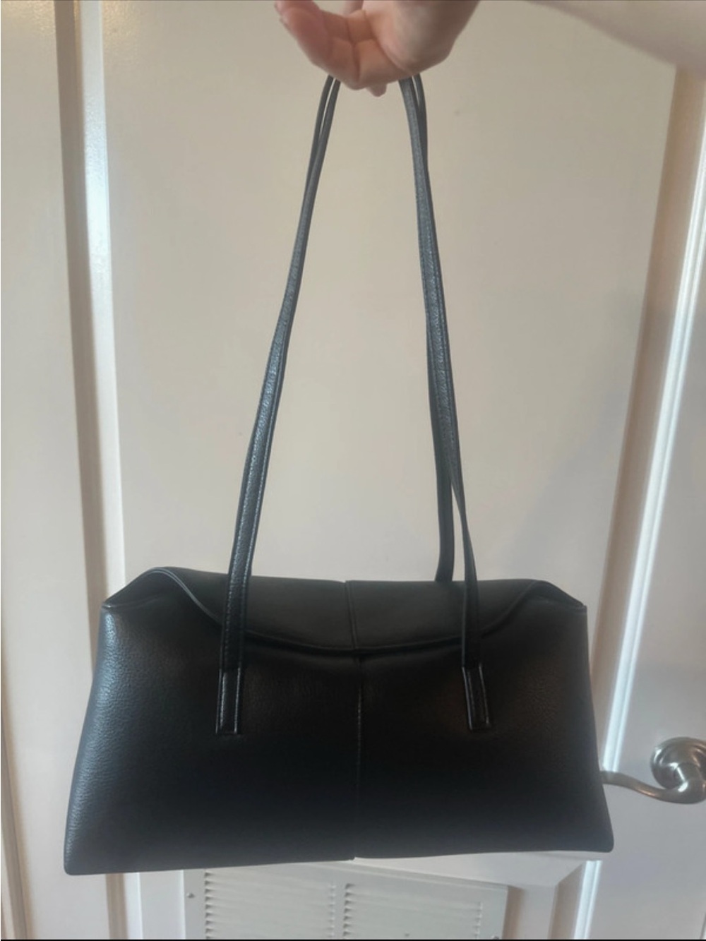 Rachel Zoe Magnetic Snap Black Shoulder Bag with Long Straps